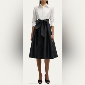 Teri Jon Elegant Black and white A-Line Taffeta Midi Dress